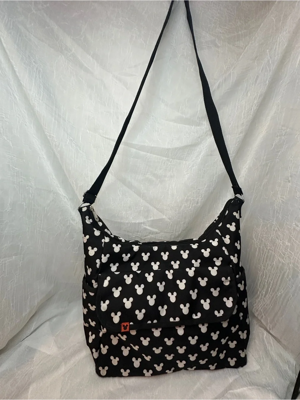 Black Mickey Mouse Print Large Crossbody Bag and coordinating toiletry bag